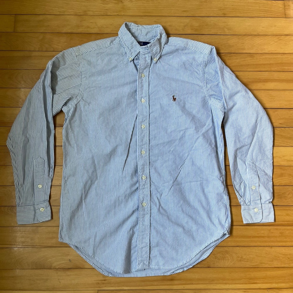 Vtg Polo Ralph Lauren Mens Striped Oxford Button Down Shirt Blue White 15.5 34